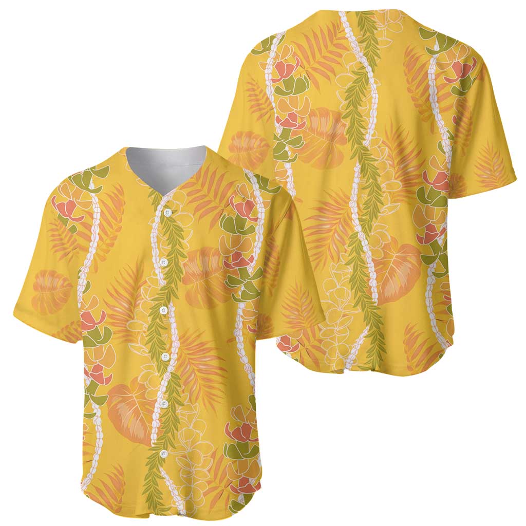 Hawaii Maile Lei Baseball Jersey With Yellow Monstera Pattern LT05 - Polynesian Pride