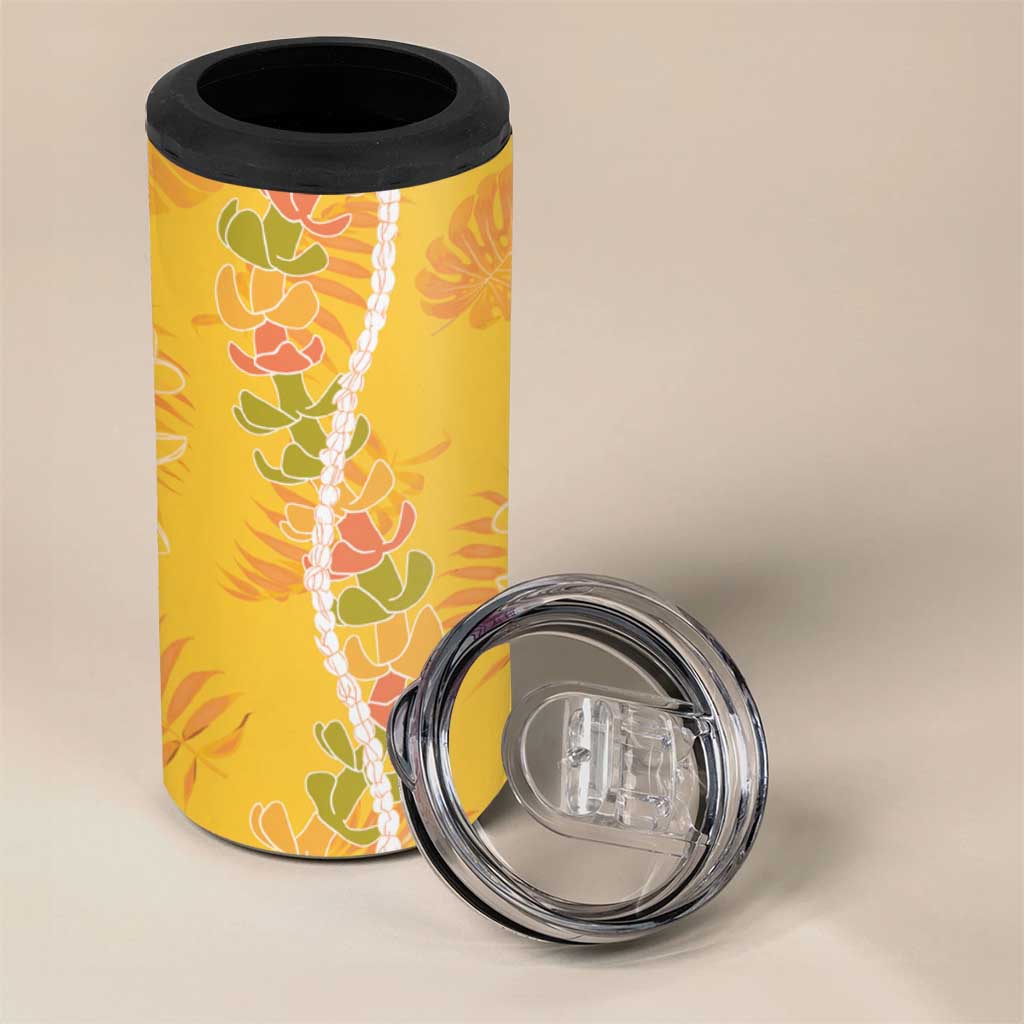 Hawaii Maile Lei 4 in 1 Can Cooler Tumbler With Yellow Monstera Pattern