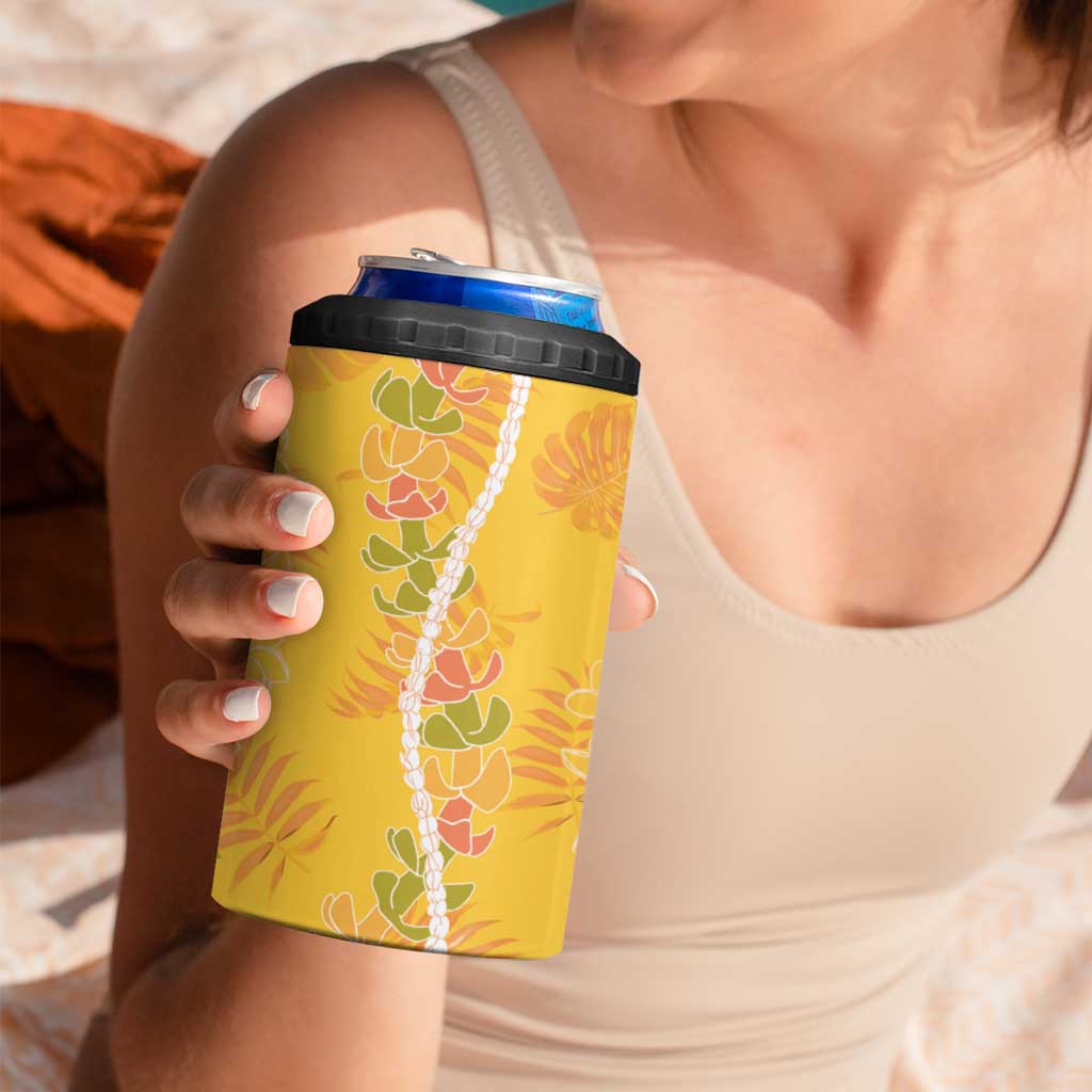 Hawaii Maile Lei 4 in 1 Can Cooler Tumbler With Yellow Monstera Pattern