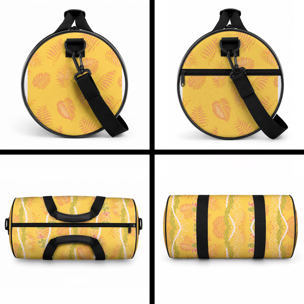 Hawaii Maile Lei Duffle Bag With Yellow Monstera Pattern LT05 - Polynesian Pride