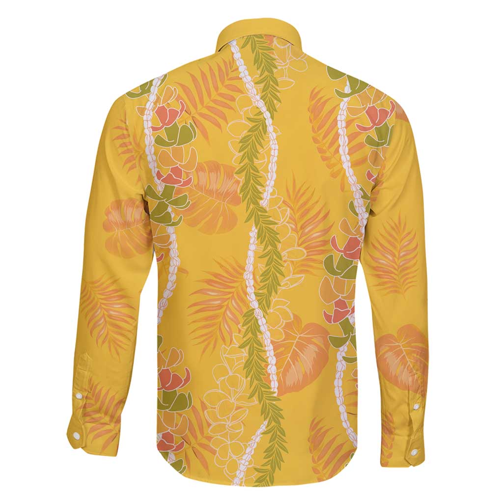 Hawaii Maile Lei Family Matching Long Sleeve Bodycon Dress and Hawaiian Shirt With Yellow Monstera Pattern