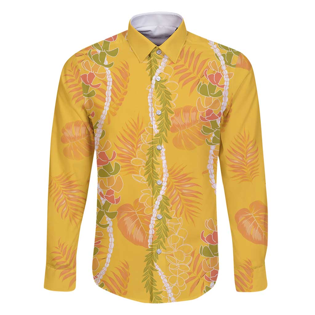 Hawaii Maile Lei Family Matching Tank Maxi Dress and Hawaiian Shirt With Yellow Monstera Pattern