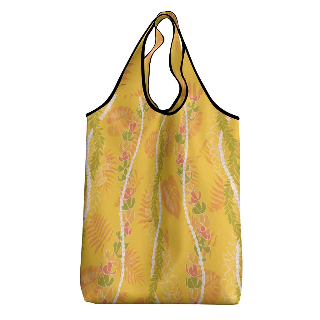 Hawaii Maile Lei Grocery Bag With Yellow Monstera Pattern