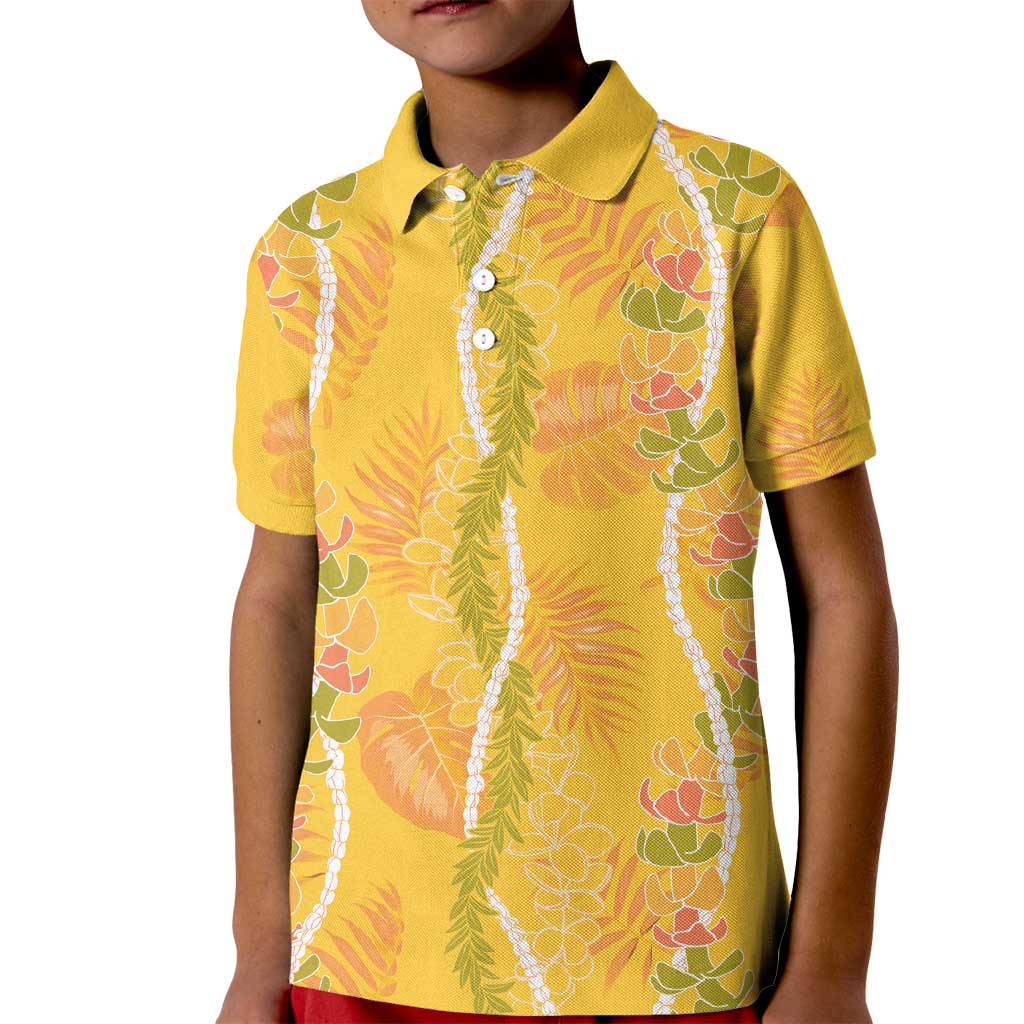 Hawaii Maile Lei Kid Polo Shirt With Yellow Monstera Pattern LT05 Kid Yellow - Polynesian Pride