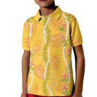 Hawaii Maile Lei Kid Polo Shirt With Yellow Monstera Pattern LT05 Kid Yellow - Polynesian Pride