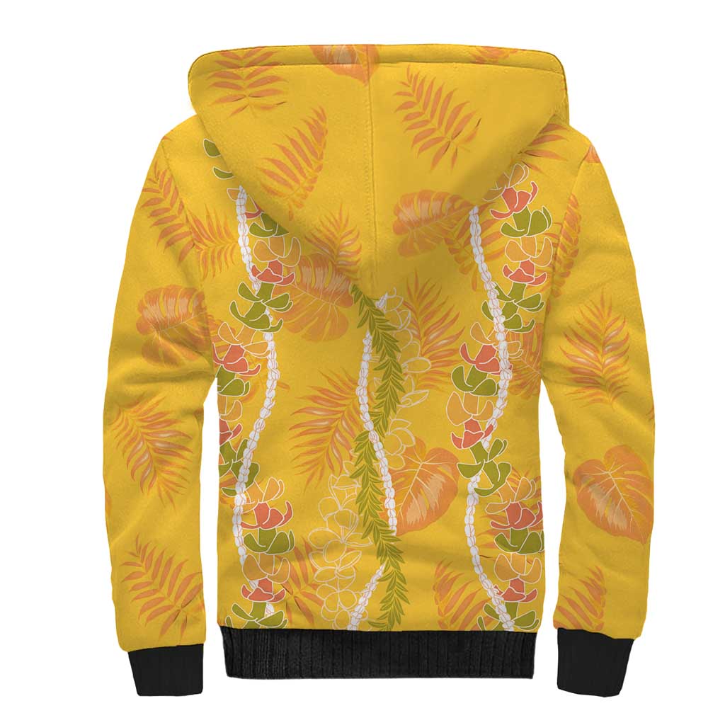 Hawaii Maile Lei Sherpa Hoodie With Yellow Monstera Pattern