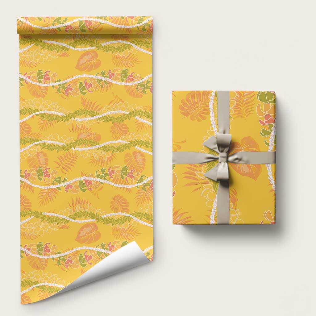 Hawaii Maile Lei Wrapping Paper With Yellow Monstera Pattern - Polynesian Pride