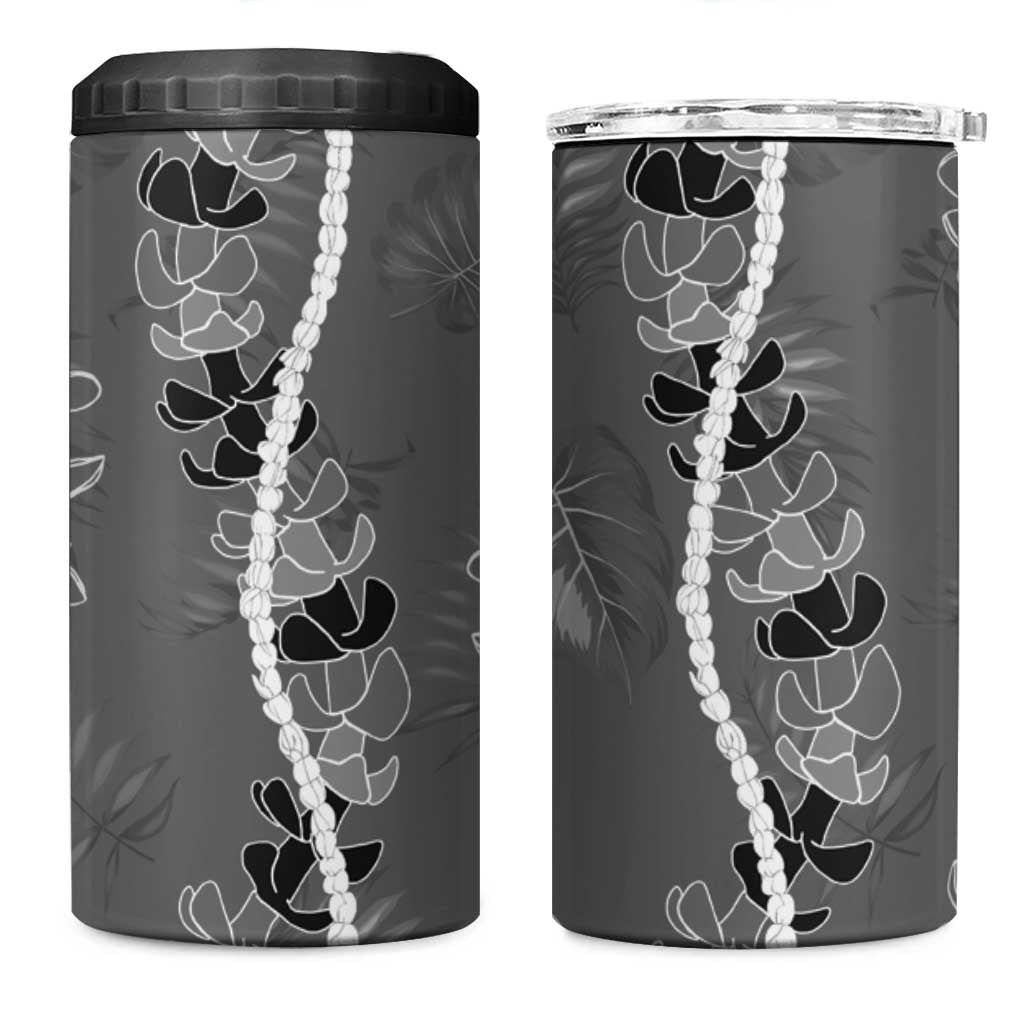 Hawaii Maile Lei 4 in 1 Can Cooler Tumbler With Gray Monstera Pattern