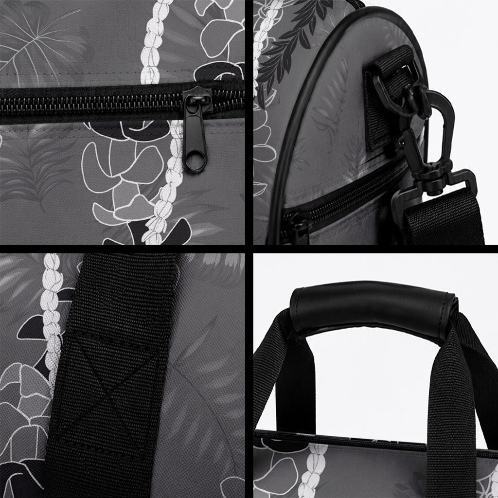 Hawaii Maile Lei Duffle Bag With Gray Monstera Pattern LT05 - Polynesian Pride