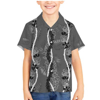 Hawaii Maile Lei Family Matching Mermaid Dress and Hawaiian Shirt With Gray Monstera Pattern