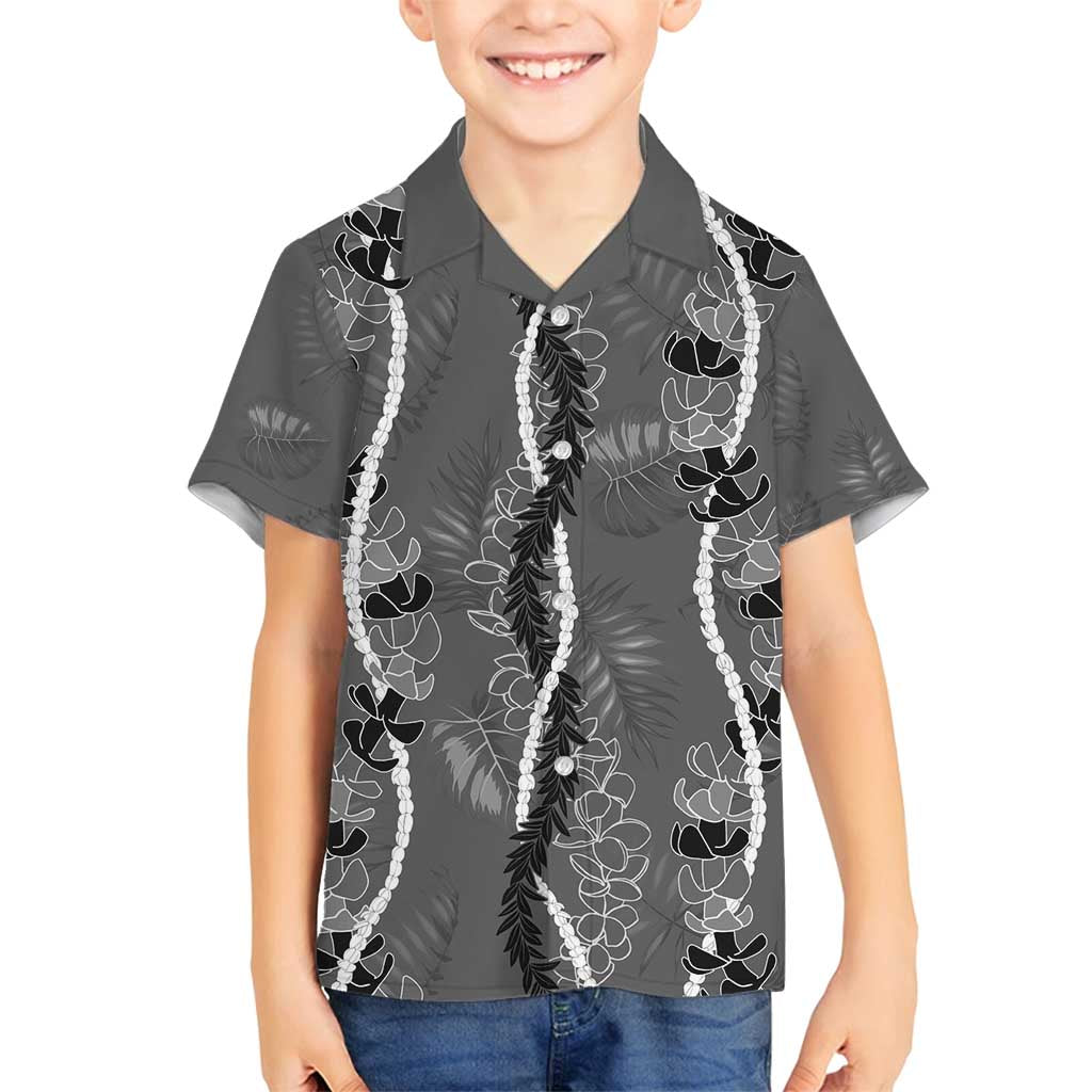 Hawaii Maile Lei Family Matching Tank Maxi Dress and Hawaiian Shirt With Gray Monstera Pattern