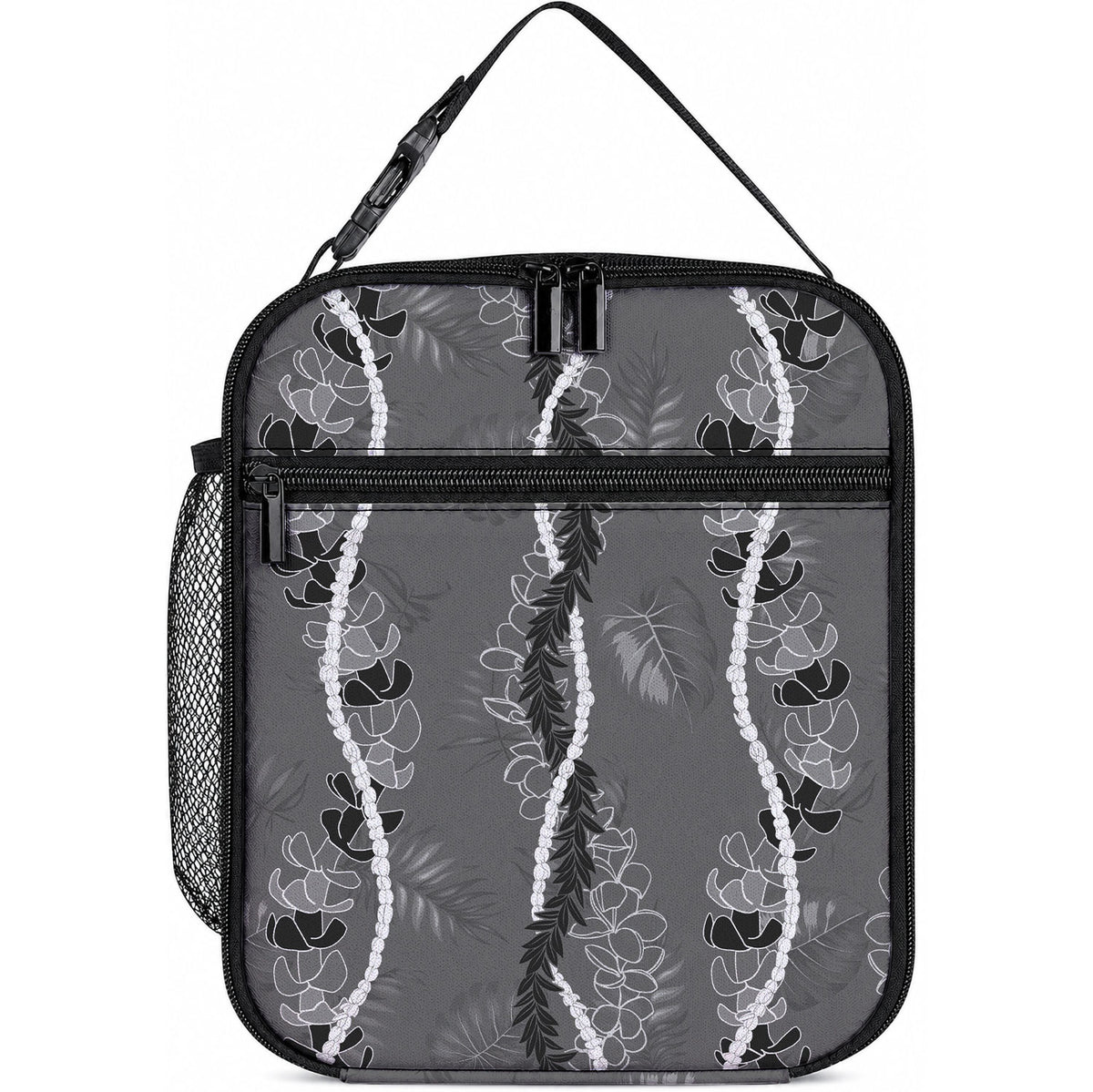 Hawaii Maile Lei Lunch Bag With Gray Monstera Pattern LT05 10.2 × 8.3 × 4.3 inch Gray - Polynesian Pride