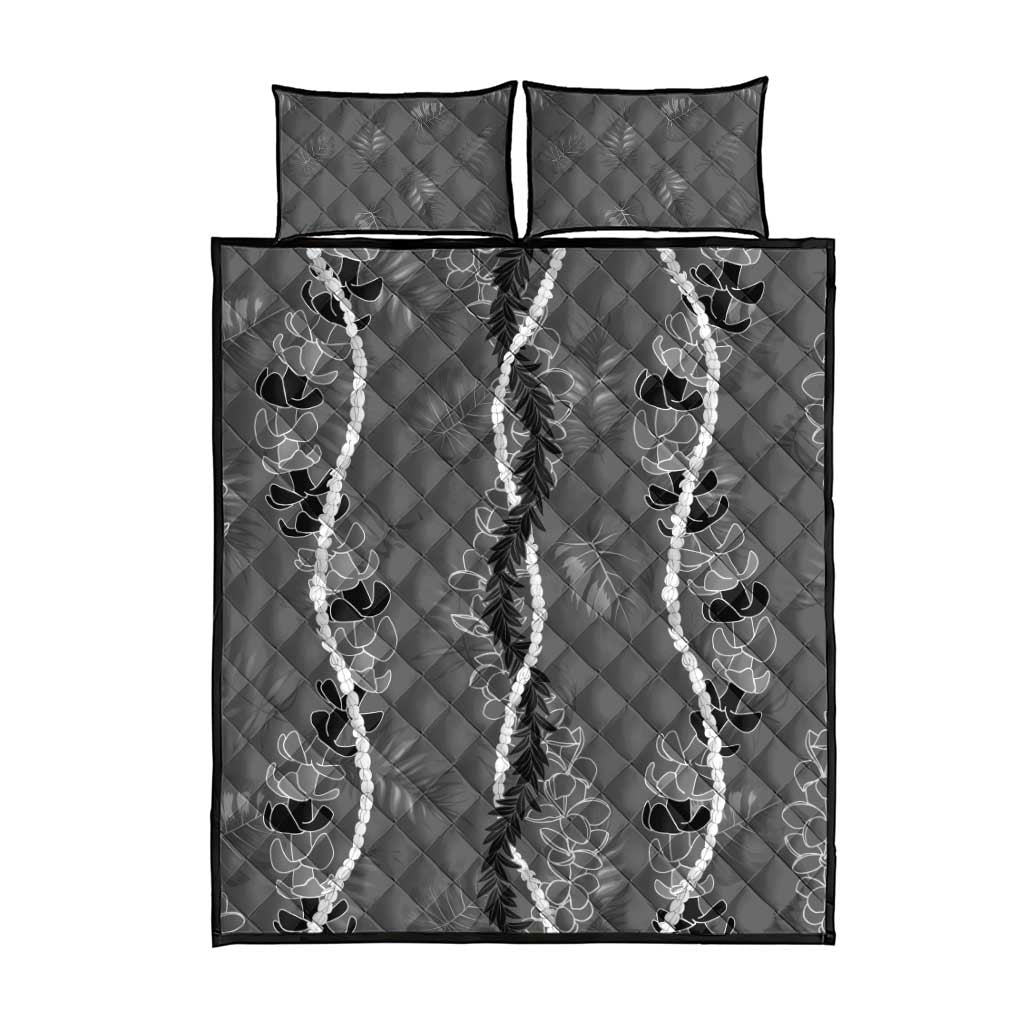 Hawaii Maile Lei Quilt Bed Set With Gray Monstera Pattern