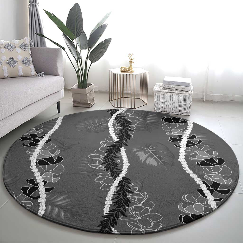Hawaii Maile Lei Round Carpet With Gray Monstera Pattern LT05 - Polynesian Pride