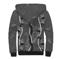 Hawaii Maile Lei Sherpa Hoodie With Gray Monstera Pattern