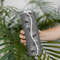 Hawaii Maile Lei Skinny Tumbler With Gray Monstera Pattern