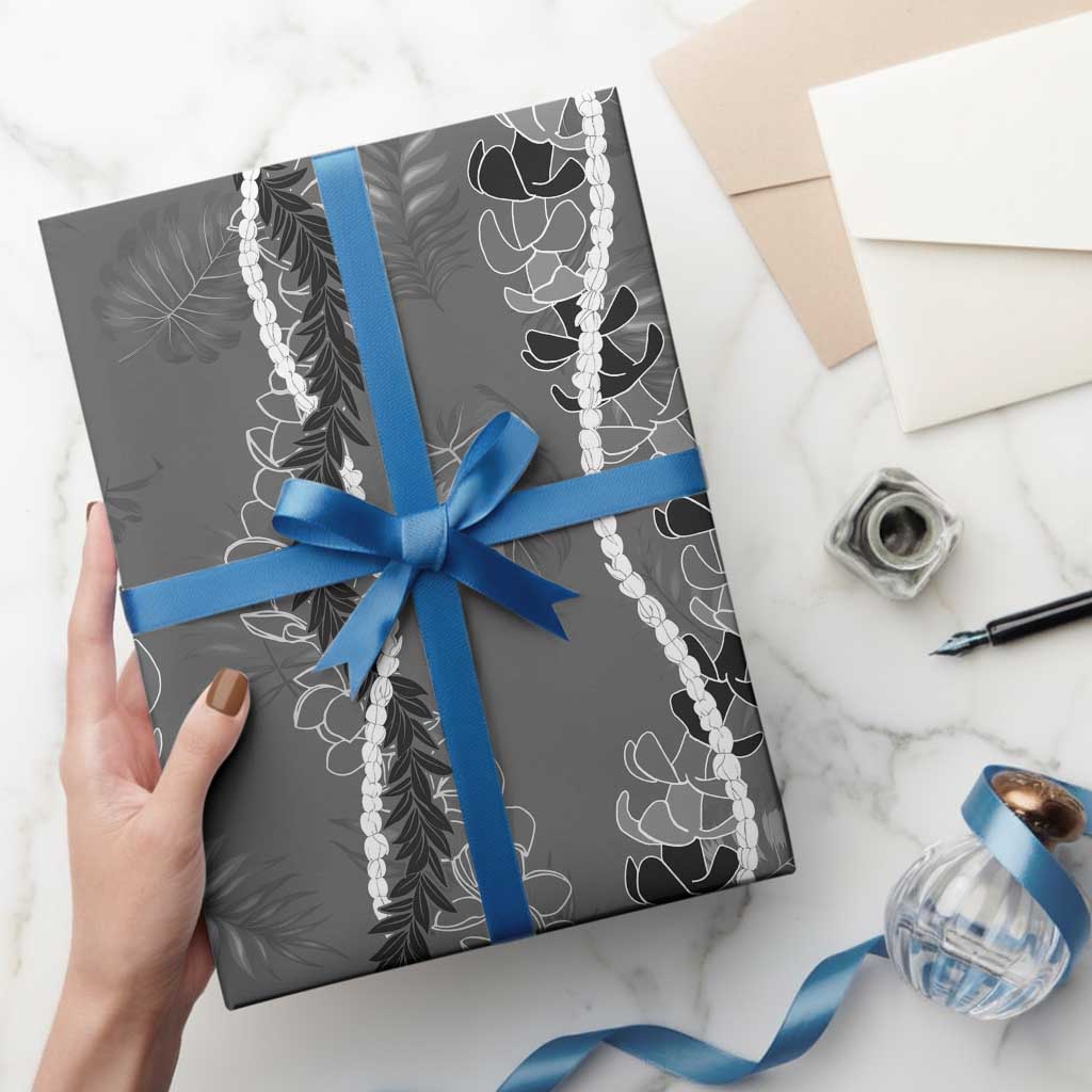 Hawaii Maile Lei Wrapping Paper With Gray Monstera Pattern - Polynesian Pride