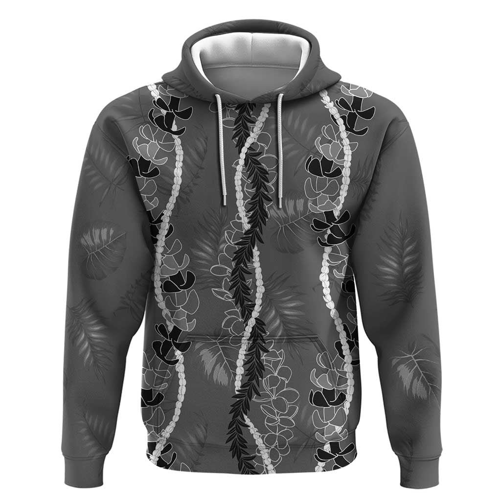 Hawaii Maile Lei Zip Hoodie With Gray Monstera Pattern