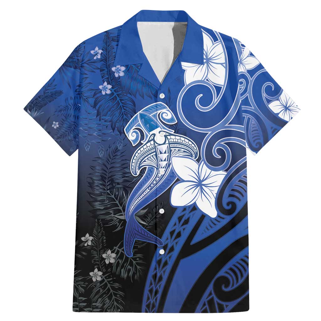 Polynesia Hammerhead Shark Family Matching Mermaid Dress and Hawaiian Shirt Blue Tribal Pattern With Plumeria - Polynesian Pride