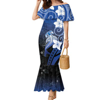 Polynesia Hammerhead Shark Family Matching Mermaid Dress and Hawaiian Shirt Blue Tribal Pattern With Plumeria - Polynesian Pride