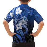 Polynesia Hammerhead Shark Family Matching Summer Maxi Dress and Hawaiian Shirt Blue Tribal Pattern With Plumeria LT05 - Polynesian Pride