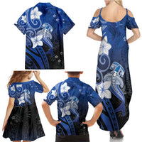 Polynesia Hammerhead Shark Family Matching Summer Maxi Dress and Hawaiian Shirt Blue Tribal Pattern With Plumeria LT05 - Polynesian Pride
