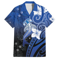 Polynesia Hammerhead Shark Family Matching Summer Maxi Dress and Hawaiian Shirt Blue Tribal Pattern With Plumeria LT05 Dad's Shirt - Short Sleeve Blue - Polynesian Pride