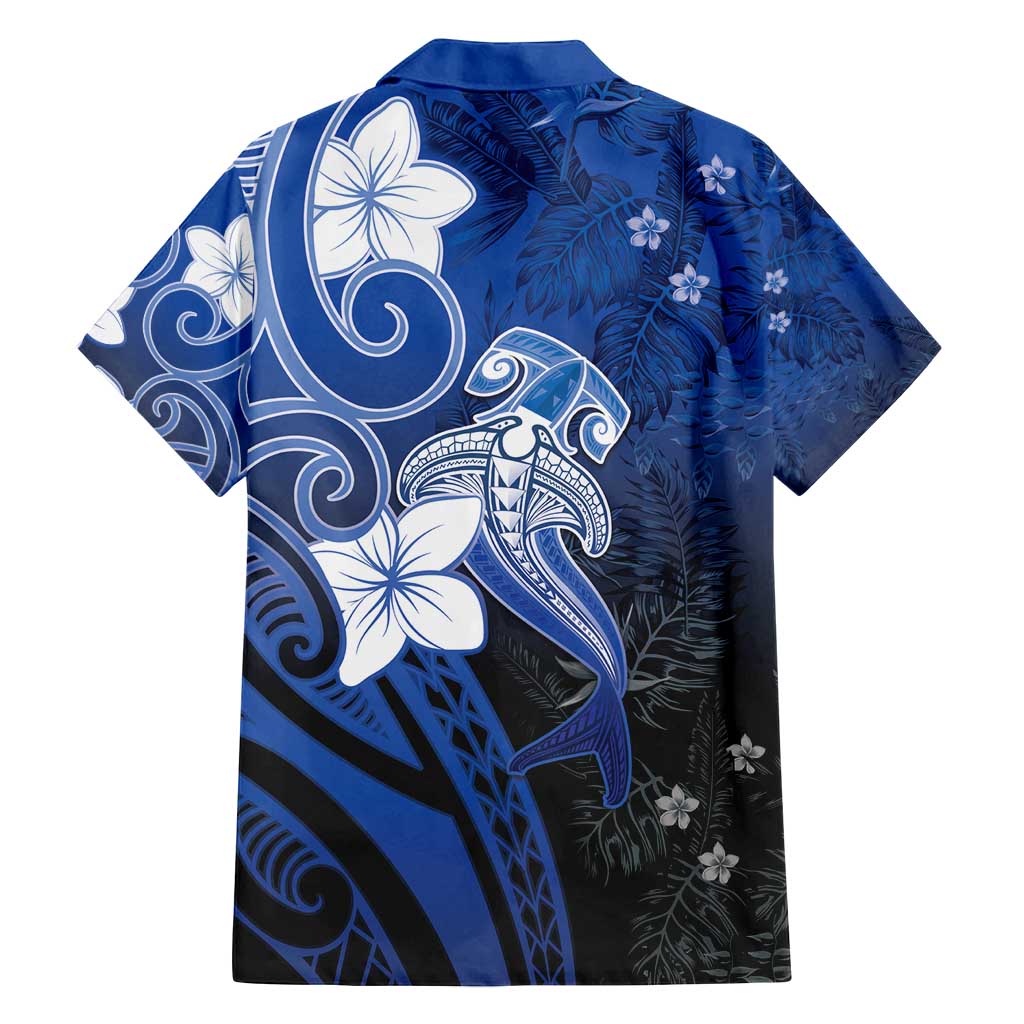 Polynesia Hammerhead Shark Family Matching Summer Maxi Dress and Hawaiian Shirt Blue Tribal Pattern With Plumeria LT05 - Polynesian Pride