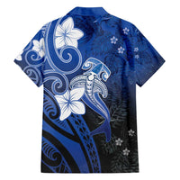 Polynesia Hammerhead Shark Family Matching Summer Maxi Dress and Hawaiian Shirt Blue Tribal Pattern With Plumeria LT05 - Polynesian Pride