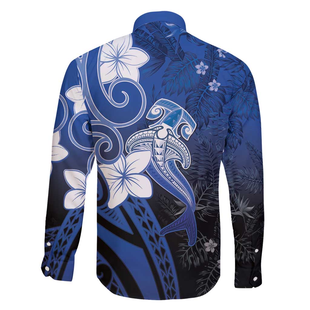 Polynesia Hammerhead Shark Family Matching Summer Maxi Dress and Hawaiian Shirt Blue Tribal Pattern With Plumeria LT05 - Polynesian Pride