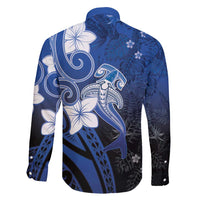 Polynesia Hammerhead Shark Family Matching Summer Maxi Dress and Hawaiian Shirt Blue Tribal Pattern With Plumeria LT05 - Polynesian Pride