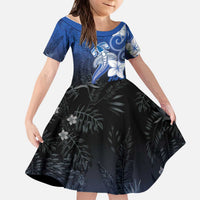Polynesia Hammerhead Shark Kid Short Sleeve Dress Blue Tribal Pattern With Plumeria LT05 KID Blue - Polynesian Pride