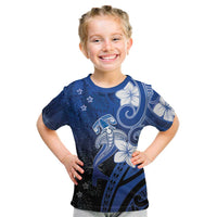 Polynesia Hammerhead Shark Kid T Shirt Blue Tribal Pattern With Plumeria LT05 Blue - Polynesian Pride