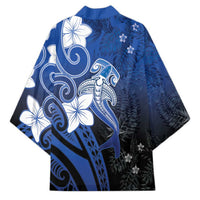 Polynesia Hammerhead Shark Kimono Blue Tribal Pattern With Plumeria - Polynesian Pride