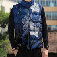 Polynesia Hammerhead Shark Sleeveless Puffer Jacket Blue Tribal Pattern With Plumeria - Polynesian Pride