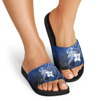 Polynesia Hammerhead Shark Slide Sandals Blue Tribal Pattern With Plumeria LT05 - Polynesian Pride