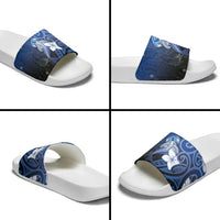 Polynesia Hammerhead Shark Slide Sandals Blue Tribal Pattern With Plumeria LT05 - Polynesian Pride