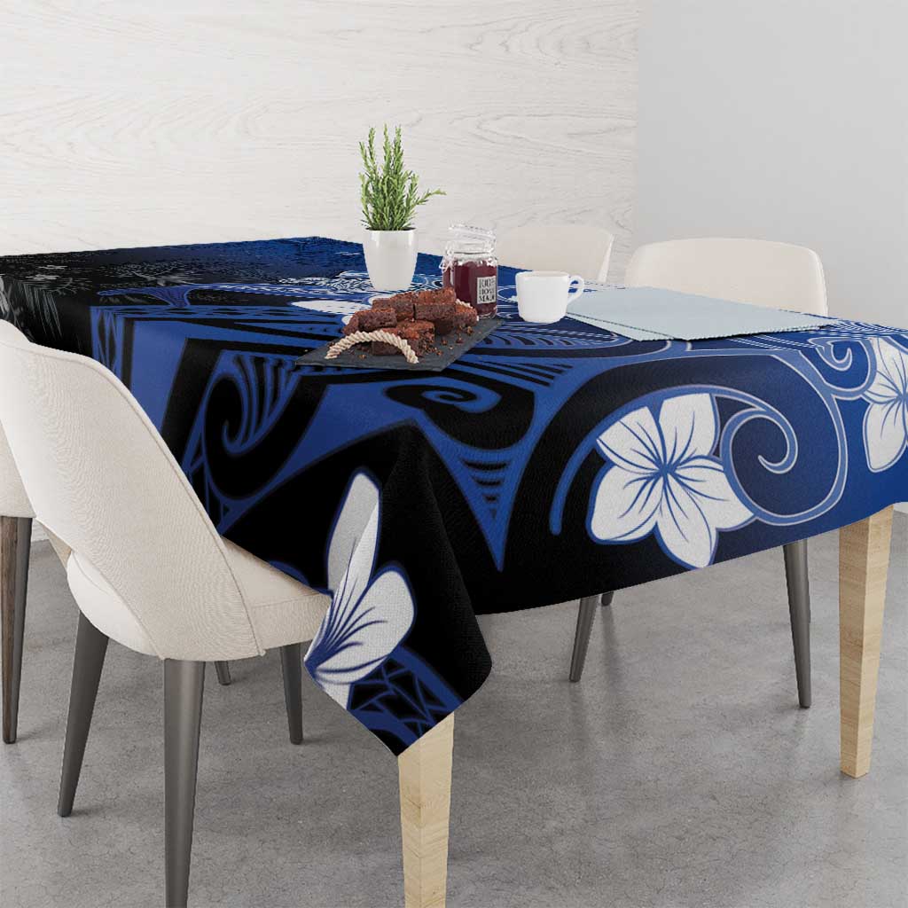 Polynesia Hammerhead Shark Tablecloth Blue Tribal Pattern With Plumeria - Polynesian Pride