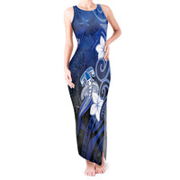 Polynesia Hammerhead Shark Tank Maxi Dress Blue Tribal Pattern With Plumeria LT05 Women Blue - Polynesian Pride