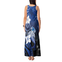 Polynesia Hammerhead Shark Tank Maxi Dress Blue Tribal Pattern With Plumeria LT05 - Polynesian Pride
