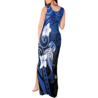 Polynesia Hammerhead Shark Tank Maxi Dress Blue Tribal Pattern With Plumeria LT05 - Polynesian Pride