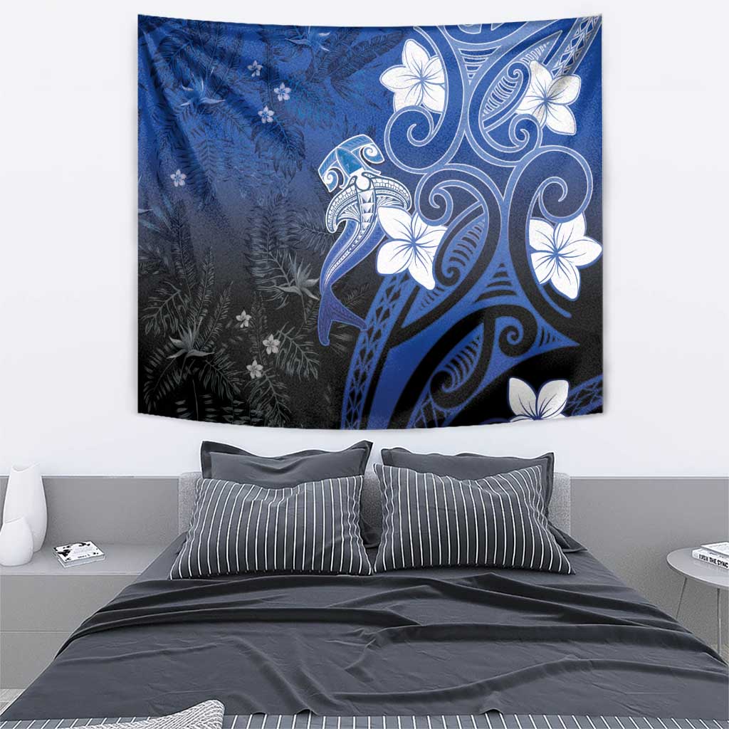 Polynesia Hammerhead Shark Tapestry Blue Tribal Pattern With Plumeria LT05 - Polynesian Pride