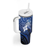 Polynesia Hammerhead Shark Tumbler With Handle Blue Tribal Pattern With Plumeria LT05 - Polynesian Pride