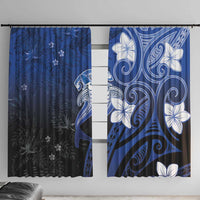 Polynesia Hammerhead Shark Window Curtain Blue Tribal Pattern With Plumeria LT05 With Hooks Blue - Polynesian Pride