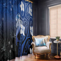 Polynesia Hammerhead Shark Window Curtain Blue Tribal Pattern With Plumeria LT05 - Polynesian Pride