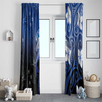 Polynesia Hammerhead Shark Window Curtain Blue Tribal Pattern With Plumeria LT05 - Polynesian Pride
