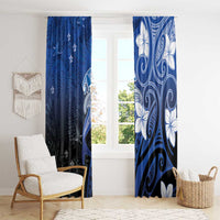 Polynesia Hammerhead Shark Window Curtain Blue Tribal Pattern With Plumeria LT05 - Polynesian Pride
