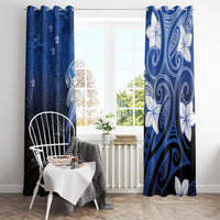 Polynesia Hammerhead Shark Window Curtain Blue Tribal Pattern With Plumeria LT05 - Polynesian Pride