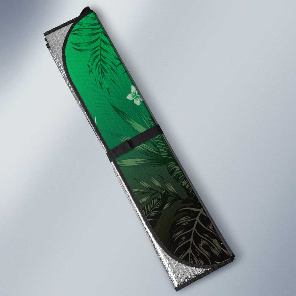 Polynesia Hammerhead Shark Auto Sun Shade Green Tribal Pattern With Plumeria - Polynesian Pride