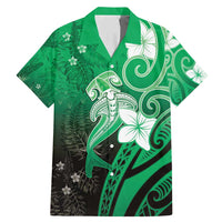 Polynesia Hammerhead Shark Family Matching Mermaid Dress and Hawaiian Shirt Green Tribal Pattern With Plumeria LT05 Dad's Shirt - Short Sleeve Green - Polynesian Pride